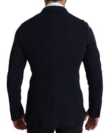 Elegante blazer sottile tratteggiato blu scuro