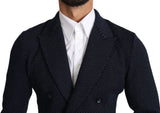 Elegante blazer sottile tratteggiato blu scuro