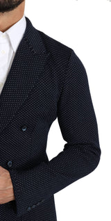 Elegante blazer sottile tratteggiato blu scuro
