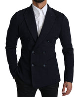Elegante blazer sottile tratteggiato blu scuro