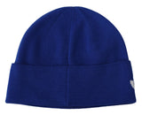 Beanie di lana cobalto unisex chic con dettaglio logo