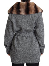 Elegant Cashmere Cardigan with Rabbit Fur Collar