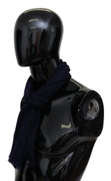 Elegante sciarpa di lana blu con logo ricamato