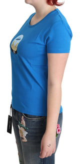 Maglietta di cotone blu chic con stampa iconica