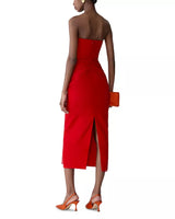 Strapless Draped Midi Silk Dress