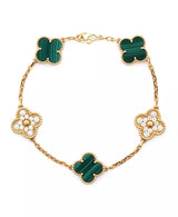 Vintage Alhambra 5 Motifs Bracelet 18K Gold and Malachite with Diamonds