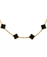 Vintage Alhambra 10 Motifs Necklace 18K Gold and Onyx, 16.75"