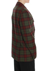 Elegant Checkered Double-Breasted Wool Blazer