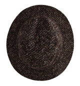 Élégant chapeau à bord large en tweed gris