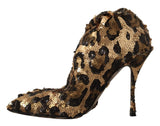 Eleganti stivali al ginocchio con paillettes leopardate