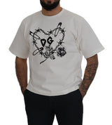Elegante tee di Crewneck Roses del cuore bianco