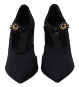 Chic Black Mary Jane Sock Pumps with Crystals