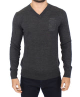 Chic Gray V-Neck Wool Pullover Pullover πουλόβερ