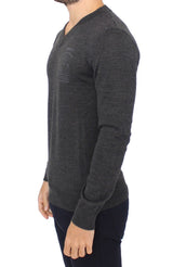 Chic Gray V-Neck Wool Pullover Pullover πουλόβερ