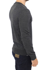 Chic Gray V-Neck Wool Pullover Pullover πουλόβερ