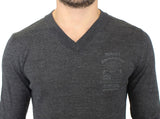Chic Gray V-Neck Wool Pullover Pullover πουλόβερ