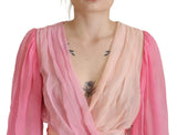 Silk V-Checkline Wrap Blouse en rosa