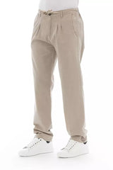 Beige Cotton Men Chino Trousers