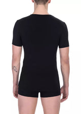 Black Cotton Men V-Neck T-Shirt