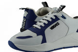 Eleganti sneaker in pelle blu e bianca