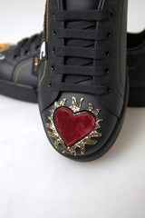 Κομψά δερμάτινα πάνινα παπούτσια Portofino - Μαύρο πολύχρωμο