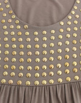 Studded Sheath Knee-Length Dress in Beige