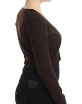 Κομψή καφέ παρθένο μαλλί περικοπή ζακέτα