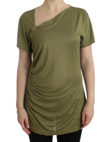 Elegante blusa de jersey verde con acentos de oro