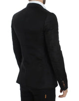 Elegante mezcla de seda negra Blazer de dos botones