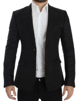 Elegante mezcla de seda negra Blazer de dos botones