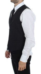 Κομψό μαύρο ριγέ μεταξωτό γιλέκο φόρεμα