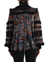 Elegante blusa de seda floral con adornos