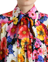 Blusa de seda floral con fijación de corbata delantera