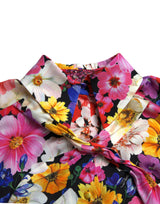 Blusa de seda floral con fijación de corbata delantera