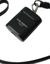 Μαύρο δερμάτινο λουρί ασημένιο μεταλλικό λογότυπο εκτυπωμένη θήκη AirPods