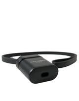 Μαύρο δερμάτινο λουρί ασημένιο μεταλλικό λογότυπο εκτυπωμένη θήκη AirPods