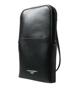 Zip in pelle nera attorno al logo Portafoglio del cordino per cordino