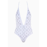 Λευκό rhinestone διακοσμημένο μαγιό