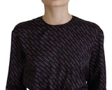 Μαύρο λογότυπο εκτύπωση μακρυμάνικο μίνι φόρεμα