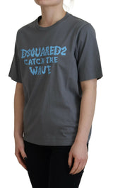 Graues Logo-Baumwoll-Crewneck Kurzarm T-Shirt T-Shirt