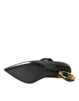 Μαύρο δερμάτινο λογότυπο τακούνια Mary Janes αντλούν παπούτσια