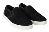 Sneaker slip-on piatti in pelle in pizzo nero
