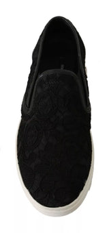 Sneaker slip-on piatti in pelle in pizzo nero