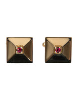Gold Plated Brass Crystal Square Pin Cufflinks