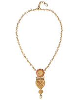 Gold BrassChain Sacred Heart Rose Crystal Charm Necklace