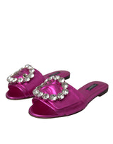 Fuchsia Crystal Leather Flats Sandals Shoes