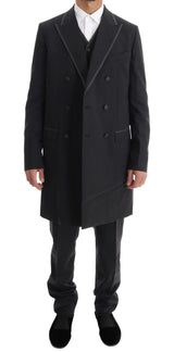 Elegante vestito di lana a doppio petto grigio