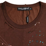 Brown Color Splash Cotton Crew Neck T-shirt
