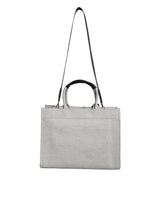 White Top Handle Canvas Leather Logo Crossbody Tote Bag