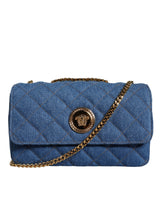 Blue Quilted Denim Leather Crossbody Shoulder Bag